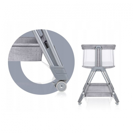 Patut co-sleeper, Lionelo, Luna, 2 in 1, Cu laterala culisanta, Cu setare unghiulara, Cu roti, Reglabil in 6 pozitii pe inaltime, Gri deschis [14]