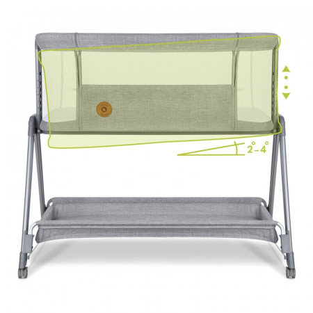 Patut co-sleeper, Lionelo, Luna, 2 in 1, Cu laterala culisanta, Cu setare unghiulara, Cu roti, Reglabil in 6 pozitii pe inaltime, Gri deschis [8]