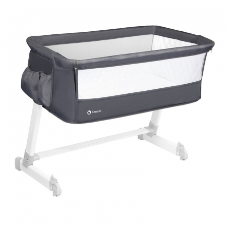 Mobilier si Lenjerie - Patut co-sleeper, Lionelo, Theo, 2 in 1, Cu setare unghiulara, Reglabil in 5 pozitii pe inaltime, Conform cu standardele europeane de securitate EN1130 si EN16890, Dark Grey