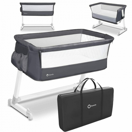 Patut co-sleeper, Lionelo, Theo, 2 in 1, Cu setare unghiulara, Reglabil in 5 pozitii pe inaltime, Conform cu standardele europeane de securitate EN1130 si EN16890, Dark Grey [2]
