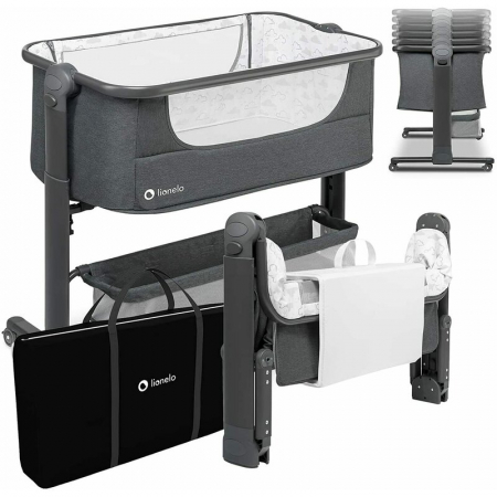 Patut co-sleeper, Lionelo, Timon, 3 in 1, Pliabil, Cu setare unghiulara, Reglabil in 6 pozitii pe inaltime, Din Aluminiu, 90x50 cm, Conform cu standardele europeane de securitate EN1130 si EN16890, Gr [2]