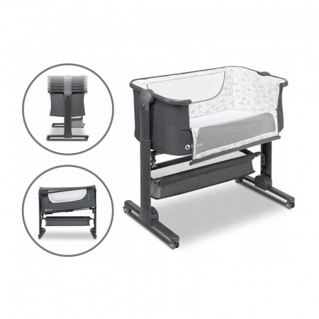 Patut co-sleeper, Lionelo, Timon, 3 in 1, Pliabil, Cu setare unghiulara, Reglabil in 6 pozitii pe inaltime, Din Aluminiu, 90x50 cm, Conform cu standardele europeane de securitate EN1130 si EN16890, Gr [9]