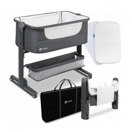 Patut co-sleeper, Lionelo, Timon, 3 in 1, Pliabil, Cu setare unghiulara, Reglabil in 6 pozitii pe inaltime, Din Aluminiu, 90x50 cm, Conform cu standardele europeane de securitate EN1130 si EN16890, Gr [8]