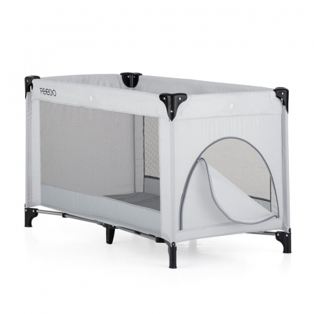 Mobilier si Lenjerie - Patut de calatorie, Feedo, Pliabil, Cu geanta de transport inclusa, Cu intrare laterala si inchidere prin fermoar, Greutate maxima suportata 15 kg, 0-30 luni, Gri deschis