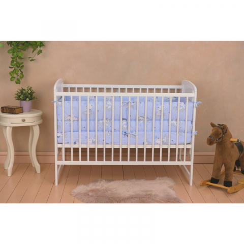 Patut din lemn, 120x60 cm, Din lemn de pin si mdf, Stabil si rezistent, Inaltime saltea reglabila pe 3 nivele, Laterala cu 3 bete detasabile, EN716-1, EN716-2, Alb, Qmini, Timmi Heart + Saltea 8 cm [3]