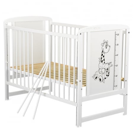 Patut din lemn bebe, 120x60 cm, Cu laterala culisanta, Din lemn de pin si mdf, Stabil si rezistent, Inaltime saltea reglabila pe 3 nivele, Laterala cu 3 bete detasabile, EN716-1, EN716-2, Alb, Babynee [8]