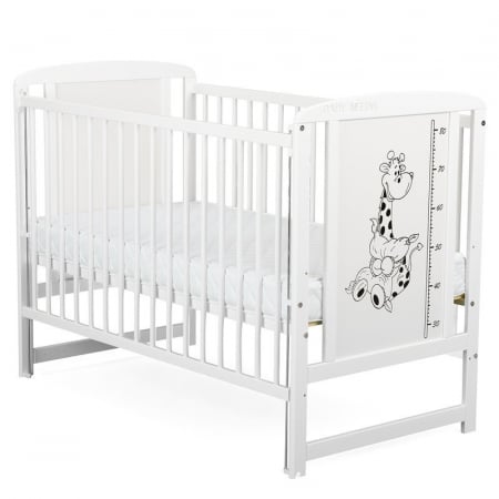 Patut din lemn bebe, 120x60 cm, Cu laterala culisanta, Din lemn de pin si mdf, Stabil si rezistent, Inaltime saltea reglabila pe 3 nivele, Laterala cu 3 bete detasabile, EN716-1, EN716-2, Alb, Babynee [6]