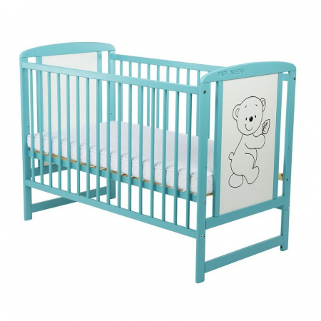 Patut din lemn bebe, 120x60 cm, Cu laterala culisanta, Din lemn de pin si mdf, Stabil si rezistent, Inaltime saltea reglabila pe 3 nivele, Laterala cu 3 bete detasabile, EN716-1, EN716-2, Mint, Babyne [4]
