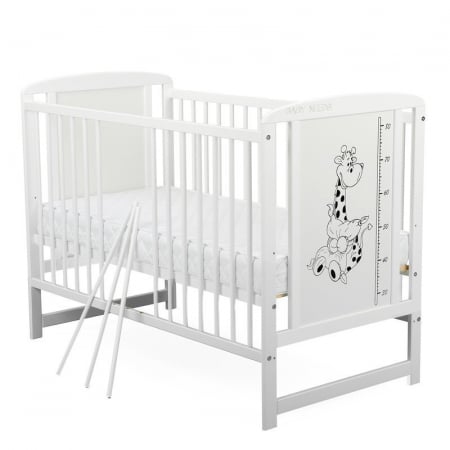 Patut din lemn bebe, 120x60 cm, Cu laterala culisanta, Din lemn de pin si mdf, Stabil si rezistent, Inaltime saltea reglabila pe 3 nivele, Laterala cu 3 bete detasabile, EN716-1, EN716-2, Alb, Babynee [7]
