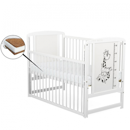 Mobilier si Lenjerie - Patut din lemn bebe, 120x60 cm, Cu laterala culisanta, Din lemn de pin si mdf, Stabil si rezistent, Inaltime saltea reglabila pe 3 nivele, Laterala cu 3 bete detasabile, EN716-1, EN716-2, Alb, Babynee