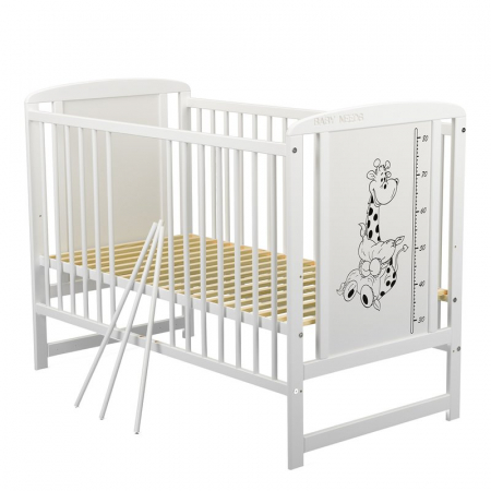 Patut din lemn bebe, 120x60 cm, Cu laterala culisanta, Din lemn de pin si mdf, Stabil si rezistent, Inaltime saltea reglabila pe 3 nivele, Laterala cu 3 bete detasabile, EN716-1, EN716, Alb, Babyneeds [10]