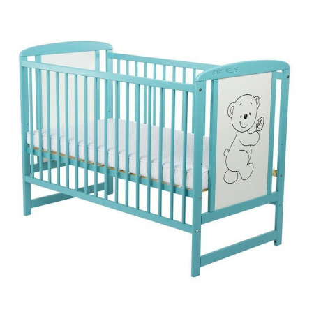 Patut din lemn bebe, 120x60 cm, Cu laterala culisanta, Din lemn de pin si mdf, Stabil si rezistent, Inaltime saltea reglabila pe 3 nivele, Laterala cu 3 bete detasabile, EN716-1, EN716-2, Mint, Babyne [3]