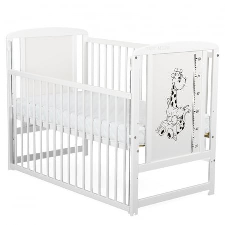 Patut din lemn bebe, 120x60 cm, Cu laterala culisanta, Din lemn de pin si mdf, Stabil si rezistent, Inaltime saltea reglabila pe 3 nivele, Laterala cu 3 bete detasabile, EN716-1, EN716-2, Alb, Babynee [5]