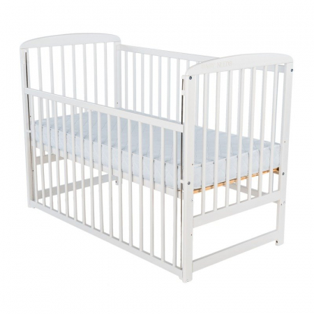 Mobilier si Lenjerie - Patut din lemn bebe, 120x60 cm, Cu laterala culisanta, Din lemn de pin, Stabil si rezistent, Inaltime saltea reglabila pe 3 nivele, Laterala cu 3 bete detasabile, EN716-1, EN716-2, Alb, Babyneeds, Ola
