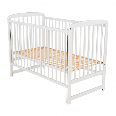 Patut din lemn bebe, 120x60 cm, Cu laterala culisanta, Din lemn de pin, Stabil si rezistent, Inaltime saltea reglabila pe 3 nivele, Laterala cu 3 bete detasabile, EN716-1, EN716-2, Alb, Babyneeds, Ola [6]