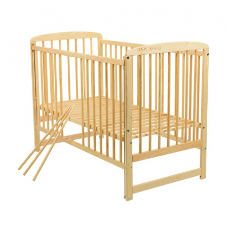 Patut din lemn bebe, 120x60 cm, Cu laterala culisanta, Din lemn de pin, Stabil si rezistent, Inaltime saltea reglabila pe 3 nivele, Laterala cu 3 bete detasabile, EN716-1, EN716-2, Natur, Babyneeds, O [6]