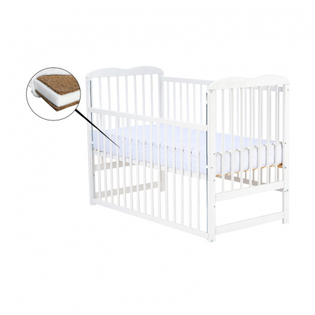 Patut din lemn bebe, 120x60 cm, Cu laterala culisanta, Din lemn de pin, Stabil si rezistent, Inaltime saltea reglabila pe 3 nivele, Laterala cu 3 bete detasabile, EN716-1, EN716-2, Alb, Qmini, Agata + [4]