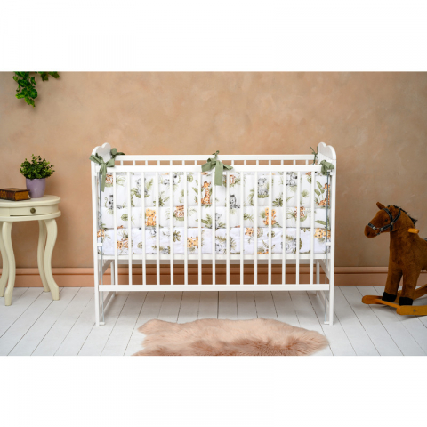 Patut din lemn bebe, 120x60 cm, Cu laterala culisanta, Din lemn de pin, Stabil si rezistent, Inaltime saltea reglabila pe 3 nivele, Laterala cu 3 bete detasabile, EN716-1, EN716-2, Alb, Qmini, Agata + [1]