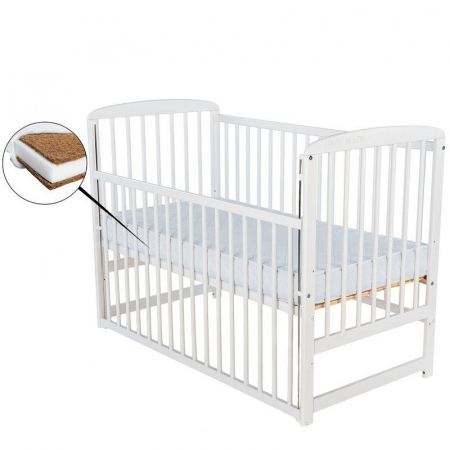 Mobilier si Lenjerie - Patut din lemn bebe, 120x60 cm, Cu laterala culisanta, Din lemn de pin, Stabil si rezistent, Inaltime saltea reglabila pe 3 nivele, Laterala cu 3 bete detasabile, EN716-1, EN716-2, Alb, Babyneeds, Ola