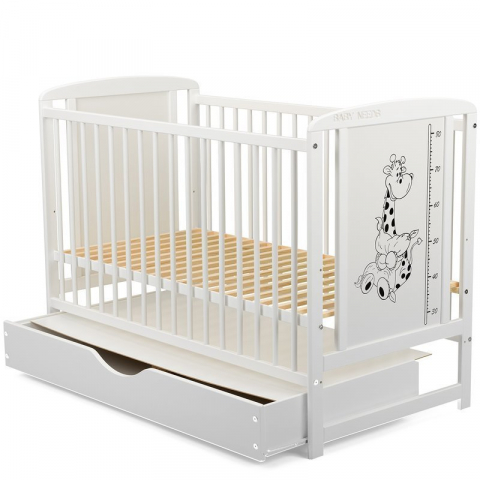 Patut din lemn bebe, 120x60 cm, Cu sertar cu capac, Din lemn de pin si mdf, Stabil si rezistent, Inaltime saltea reglabila pe 3 nivele, Laterala cu 3 bete detasabile, EN716-1, EN716-2, Alb, Babyneeds, [8]