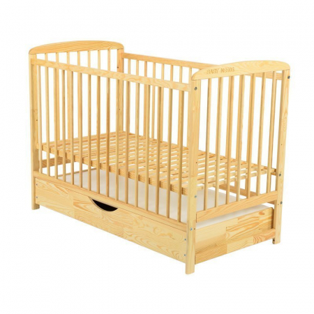 Patut din lemn bebe, 120x60 cm, Cu sertar cu capac, Din lemn de pin si mdf, Stabil si rezistent, Inaltime saltea reglabila pe 3 nivele, Laterala cu 3 bete detasabile, EN716-1, EN716-2, Natur, Babyneed [8]