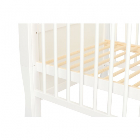 Patut din lemn bebe, 120x60 cm, Cu sertar, Cu sina speciala pentru dentitie, Multifunctional, EN716-1, EN716-2, Alb, Qmini, Julia + Saltea 10 cm [12]