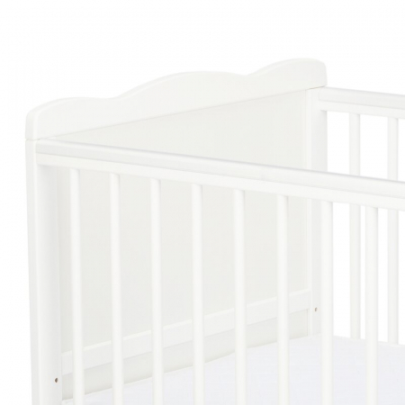 Patut din lemn bebe, 120x60 cm, Cu sertar, Cu sina speciala pentru dentitie, Multifunctional, EN716-1, EN716-2, Alb, Qmini, Julia + Saltea 12 cm [11]
