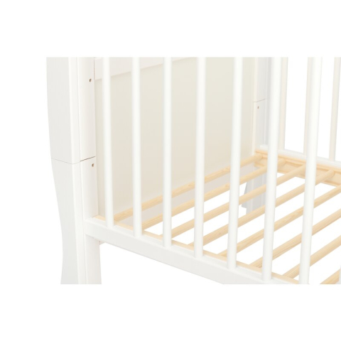 Patut din lemn bebe, 120x60 cm, Cu sina speciala pentru dentitie, Multifunctional, EN716-1, EN716-2, Alb, Qmini, Julia [10]