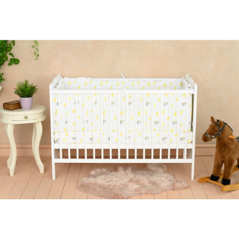 Mobilier si Lenjerie - Patut din lemn bebe, 120x60 cm, Cu sina speciala pentru dentitie, Multifunctional, EN716-1, EN716-2, Alb, Qmini, Julia