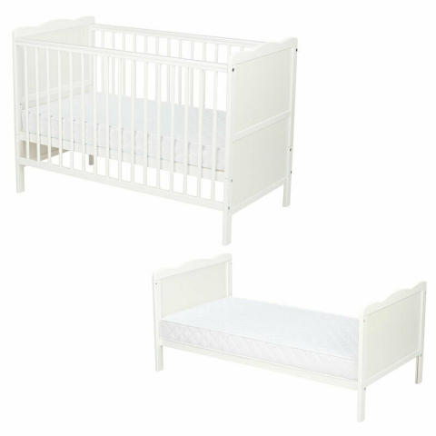 Patut din lemn bebe, 120x60 cm, Cu sina speciala pentru dentitie, Multifunctional, EN716-1, EN716-2, Alb, Qmini, Julia [1]