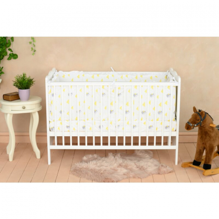 Mobilier si Lenjerie - Patut din lemn bebe, 120x60 cm, Cu sina speciala pentru dentitie, Multifunctional, EN716-1, EN716-2, Alb, Qmini, Julia + Saltea 10 cm