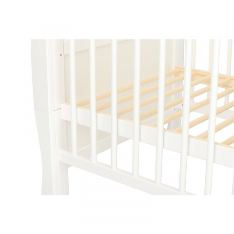 Patut din lemn bebe, 120x60 cm, Cu sina speciala pentru dentitie, Multifunctional, EN716-1, EN716-2, Alb, Qmini, Julia + Saltea 8 cm [12]