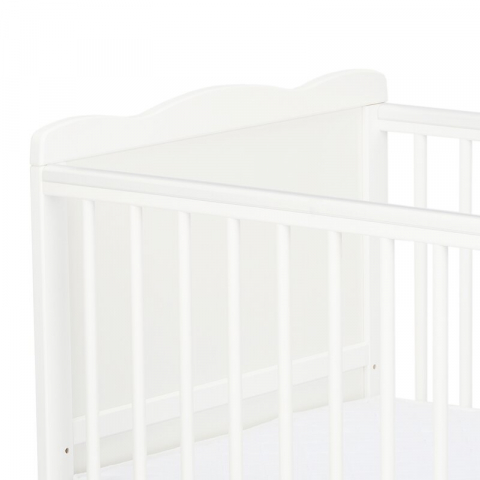 Patut din lemn bebe, 120x60 cm, Cu sina speciala pentru dentitie, Multifunctional, EN716-1, EN716-2, Alb, Qmini, Julia + Saltea 8 cm [10]