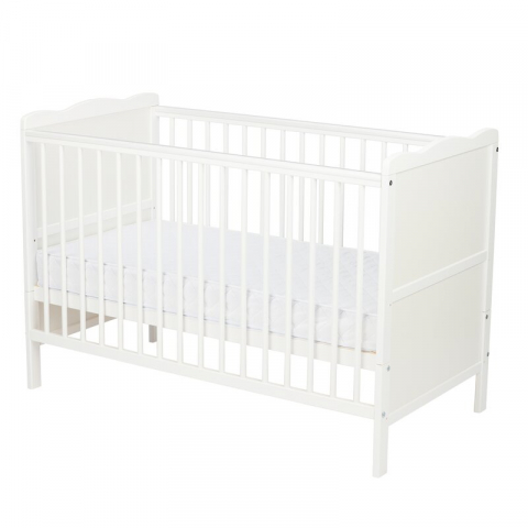Patut din lemn bebe, 120x60 cm, Cu sina speciala pentru dentitie, Multifunctional, EN716-1, EN716-2, Alb, Qmini, Julia + Saltea 8 cm [4]
