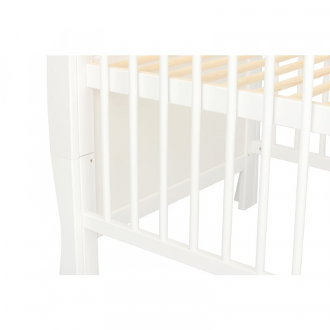 Patut din lemn bebe, 120x60 cm, Cu sina speciala pentru dentitie, Multifunctional, EN716-1, EN716-2, Alb, Qmini, Julia + Saltea 8 cm [13]