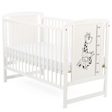 Patut din lemn bebe, 120x60 cm, Din lemn de pin si mdf, Stabil si rezistent, Inaltime saltea reglabila pe 3 nivele, Laterala cu 3 bete detasabile, EN716-1, EN716-2, Alb, Babyneeds, Timmi Girafa + Salt [7]