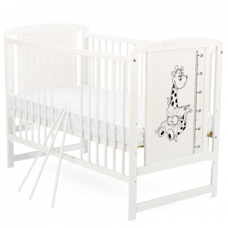 Patut din lemn bebe, 120x60 cm, Din lemn de pin si mdf, Stabil si rezistent, Inaltime saltea reglabila pe 3 nivele, Laterala cu 3 bete detasabile, EN716-1, EN716-2, Alb, Babyneeds, Timmi Girafa + Salt [6]