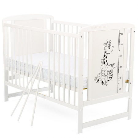 Patut din lemn bebe, 120x60 cm, Din lemn de pin si mdf, Stabil si rezistent, Inaltime saltea reglabila pe 3 nivele, Laterala cu 3 bete detasabile, EN716-1, EN716-2, Alb, Babyneeds, Timmi Girafa [6]