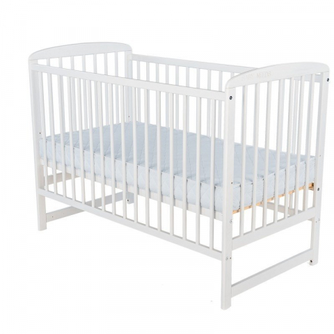 Patut din lemn bebe, 120X60 cm, Din lemn de pin, Stabil si rezistent, Inaltime saltea reglabila pe 3 nivele, Laterala cu 3 bete detasabile, EN716-1, EN716-2, Alb, Babyneeds, Ola + Saltea 8 cm [1]