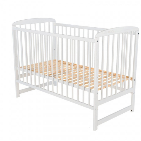Patut din lemn bebe, 120X60 cm, Din lemn de pin, Stabil si rezistent, Inaltime saltea reglabila pe 3 nivele, Laterala cu 3 bete detasabile, EN716-1, EN716-2, Alb, Babyneeds, Ola + Saltea 8 cm [6]