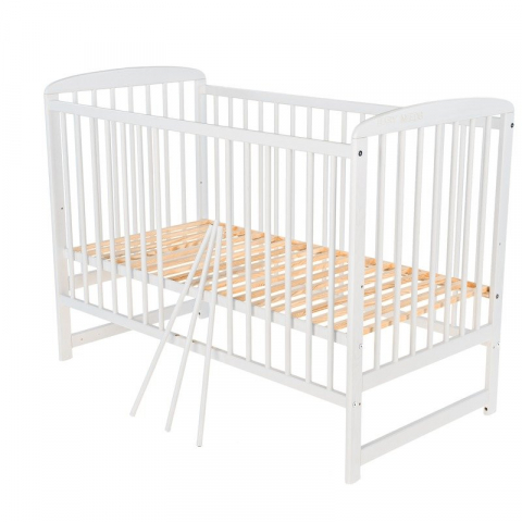 Patut din lemn bebe, 120x60 cm, Din lemn de pin, Stabil si rezistent, Inaltime saltea reglabila pe 3 nivele, Laterala cu 3 bete detasabile, EN716-1, EN716-2, Alb + Saltea 10 cm, Babyneeds, Ola [5]