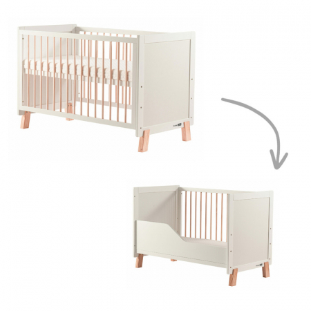 Mobilier si Lenjerie - Patut din lemn bebe, 120x60 cm, Transformabil, Cu bariera de siguranta, Din lemn de pin si mdf, Cu sina speciala pentru dentitie, Stabil si rezistent, White, FreeON, Ava