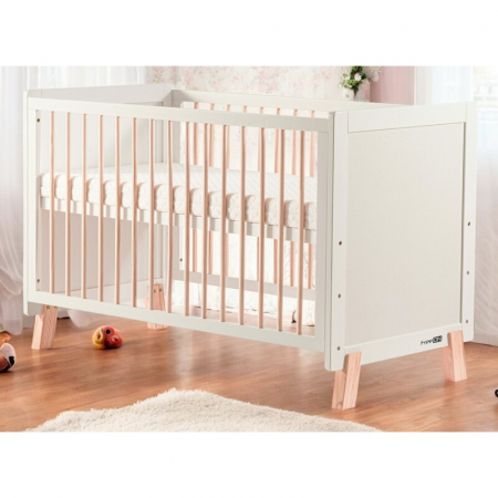 Patut din lemn bebe, 120x60 cm, Transformabil, Cu bariera de siguranta, Din lemn de pin si mdf, Cu sina speciala pentru dentitie, Stabil si rezistent, White, FreeON, Ava [3]