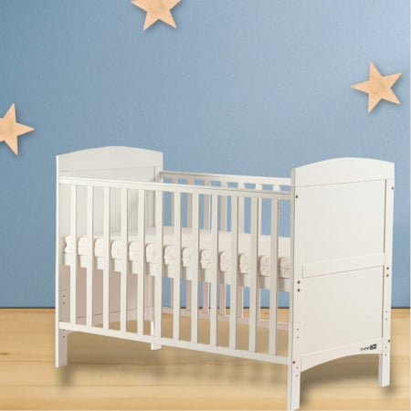 Patut din lemn bebe, 120x60 cm, Transformabil pentru bebe si junior, Din lemn de pin si mdf, Cu sina speciala pentru dentitie, Stabil si rezistent, White, FreeON, Lory [2]
