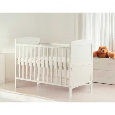 Patut din lemn bebe, 120x60 cm, Transformabil pentru bebe si junior, Din lemn de pin si mdf, Cu sina speciala pentru dentitie, Stabil si rezistent, White, FreeON, Lory [3]