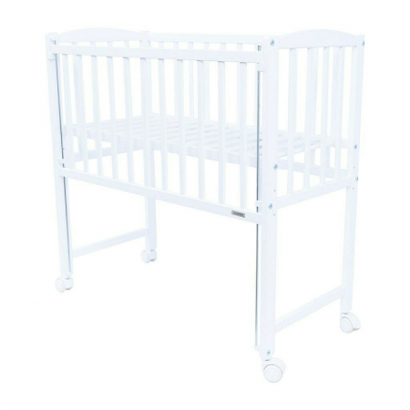 Mobilier si Lenjerie - Patut din lemn bebe, 90x40 cm, Cu laterala culisanta, Cu roti, Certificat lemn FSC, Conform cu standardele de siguranta EN 716-1:2008, EN 716-2:2008, White, New Baby, Mateo