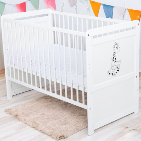 Patut din lemn bebe, Transformabil si pentru junior, 120x60 cm, Din lemn de pin si mdf, Stabil si rezistent, Inaltime saltea reglabila pe 3 nivele, Laterala cu 3 bete detasabile, EN716-1, EN716-2, Alb [2]