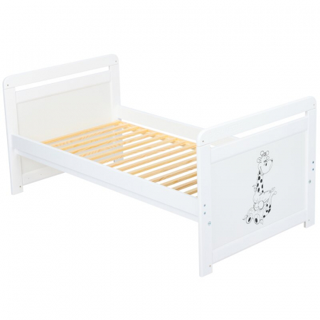 Patut din lemn bebe, Transformabil si pentru junior, 120x60 cm, Multifunctional, Din lemn de pin si mdf, Stabil si rezistent, Inaltime saltea reglabila pe 3 nivele, Laterala cu 3 bete detasabile, EN71 [7]