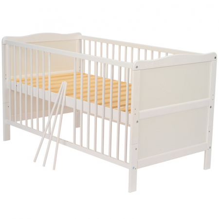 Patut din lemn bebe, Transformabil si pentru junior, 140x70 cm, Din lemn de pin si mdf, Stabil si rezistent, Inaltime saltea reglabila pe 3 nivele, Laterala cu 3 bete detasabile, EN716-1, EN716-2, Alb [14]