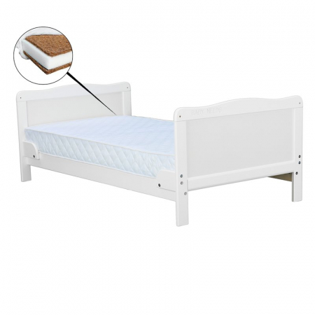 Patut din lemn bebe, Transformabil si pentru junior, 140x70 cm, Din lemn de pin si mdf, Stabil si rezistent, Inaltime saltea reglabila pe 3 nivele, Laterala cu 3 bete detasabile, EN716-1, EN716-2, Alb [8]